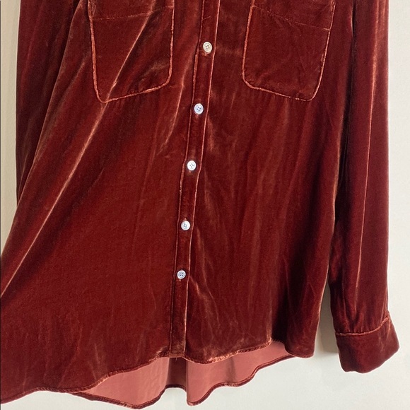 Sundance Bohemian Alvina Classic Button Down Velvet Top Red Brick Size XS - Picture 3 of 8
